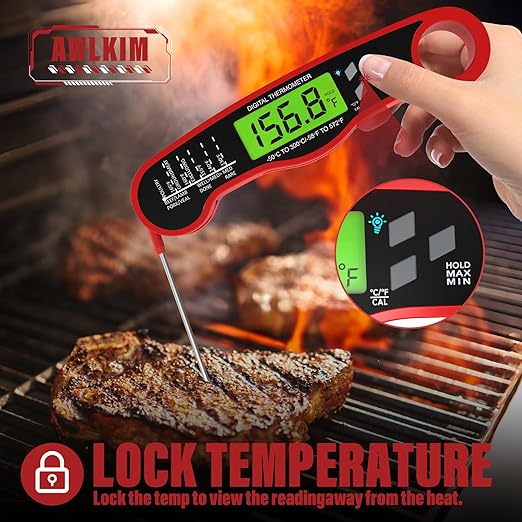 AWLKIM Digital Meat Thermometer for Cooking - IP67 Waterproof Kitchen Thermometer with Backlight and Hold, Fast Instant Read Thermometer, Candy Making, Outside Grill, Stocking Stuffers for Men-2 Pack
