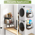 Wawocs Magnetic Shelf for Fridge with Wood Lid, 2 Tier Fruit Baskets Wall Mounted Hanging Basket with 4 Hanger Hooks, Potato and Onion Magnetic Storage Bins for Kitchen Counter, Refrigerator, Cabinet