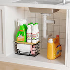 Small Grocery Bag Holder, Trash bag holder with Removable Bamboo Top, Wall Mount, No Drill, Stainless Steel, Black