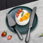 Eisinly Wedding Cake Knife and Server Set, Integral Stainless Steel Longer Cake Cutter and Wider Pie Spatula, Elegant Cake Cutting Serving Set for Party Birthday Bridal Shower Set of 2, Matte Black