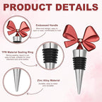 uxcell 2 Pcs Bow Wine Stopper, Reusable Wine Stoppers Airtight Leak-proof Bottle Plugs Liquor Saver Beer Beverage Glass Bottles Stopper for Bar Holiday Party Home Decor, Silver-Red