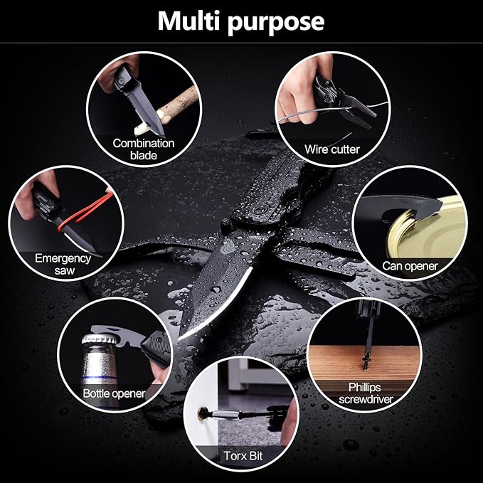 14 in 1 Multitool Pocket Knife for Men, Christmas Stocking Stuffers Gifts for Dad, Husband, Tactical Multi Tool screwdriver set with Nylon Sheath for Survival, Camping