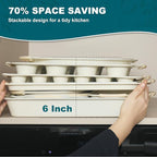 10-Piece Nonstick Baking Pans Set, Stackable Non-Toxic Bakeware Sets with Silicone Handle, Oven Pan Set for Cooking, Includes Easy Release Cookie Sheet, Roasting Pan, Muffin Tin (Cream)