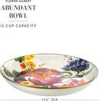 MACKENZIE-CHILDS Enamel Abundant Bowl, Decorative or Serving Bowl, 13-Cup Capacity, White Flower Market