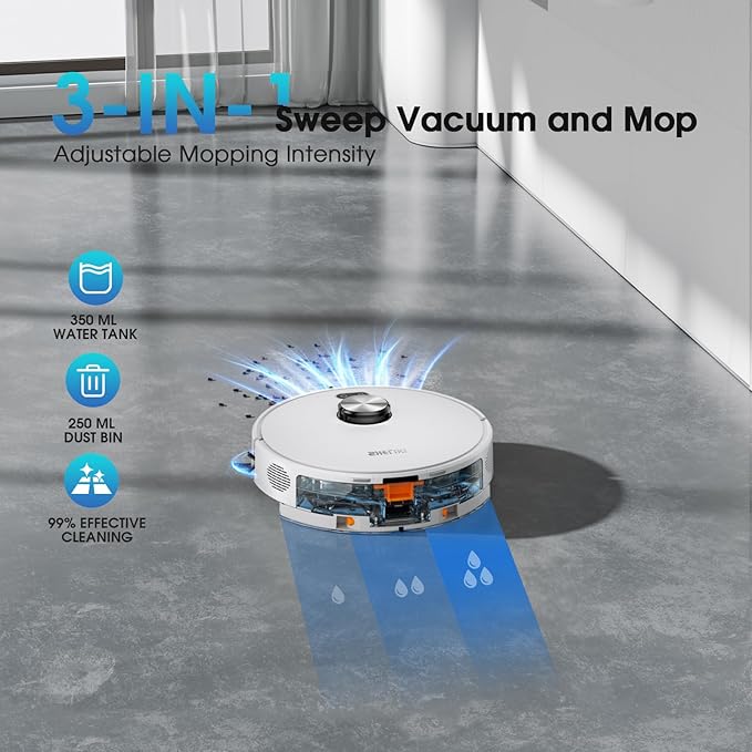 Robot Vacuum and Mop Combo, 3-in-1 Robotic Vacuums Cleaner with 70-Day Self-Emptying Base, LiDAR Navigation Smart Mapping & Strong 6000Pa Suction, for Pet Hair, Hard Floor, Carpet