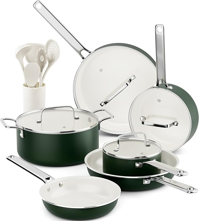 Pots and Pans Set - Nonstick Creamic Kitchen Cookware Sets Non Toxic Cookware Set With Dutch Oven, Frying Pan, Saucepan, Sauté Pan, Cooking Utensils Set, Pots and Pans for Cooking Set Gifts