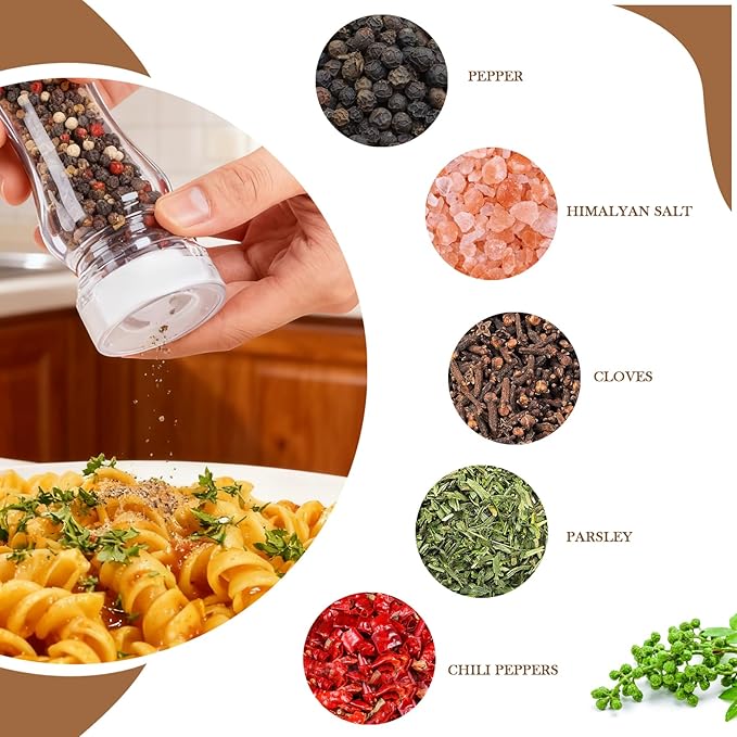 LHS Pepper Mill Grinder Set, 2Pcs Salt Grinder Peppercorn Grinders with Adjustable Coarseness-Clear