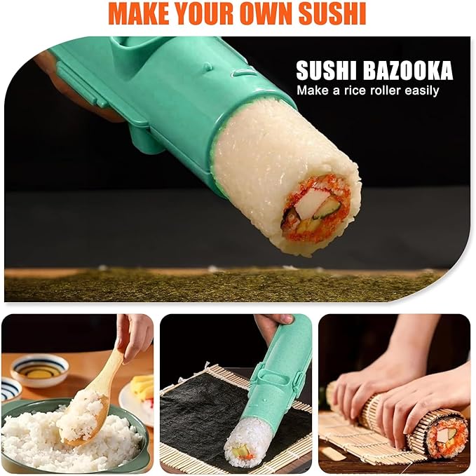 SmileTools Sushi Making Kit & Musubi Maker Kit - for Beginners & Pros with Sushi Roller Bazooka, 2 Bamboo Mats, 2 Musubi Press Molds and Spam Slicer