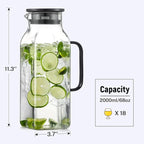 2 Pack 2 Liters/68 oz Square Glass Pitcher with Lid and Handle for Fridge, Iced Tea and Coffee Carafe Beverage Serveware, Heat Resistant Borosilicate Water Black Jug for Hot/Cold Drinks and Milk