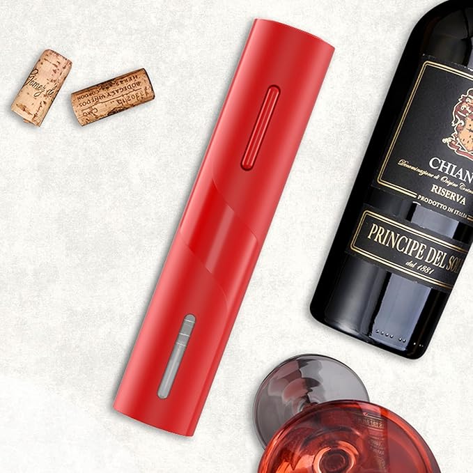 COKUNST Electric Wine Opener, Reusable Cordless Wine Bottle Corkscrew with Foil Cutter, Battery Operated Wine Openers for Wedding Kitchen Party Home Red