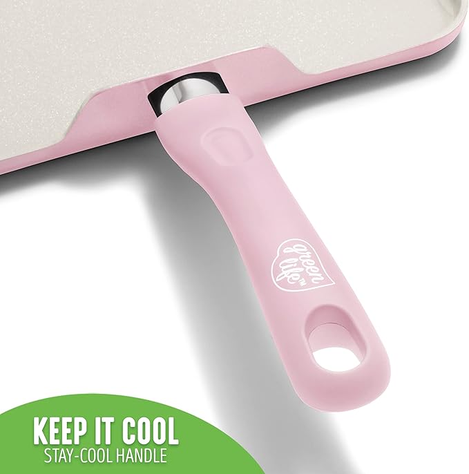 GreenLife Soft Grip Healthy Ceramic Nonstick, 11" Griddle Pan, PFAS-Free, Dishwasher Safe, Soft Pink