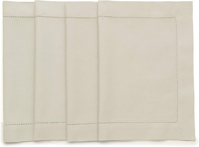 Solino Home Cotton Linen Placemats Set of 4 - Hemstitch Linen Placemats 14 x 19 Inch - Machine Washable Table Mats for New Year