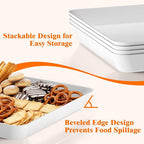 SpaceTrove 6-Pack Serving Tray Set, Reusable Plastic Serving Platter for Party Supplies, Entertaining, Grilling Accessories, Stackable Kitchen Snack Box Container for Dessert, Fruit, Cookie, (White)