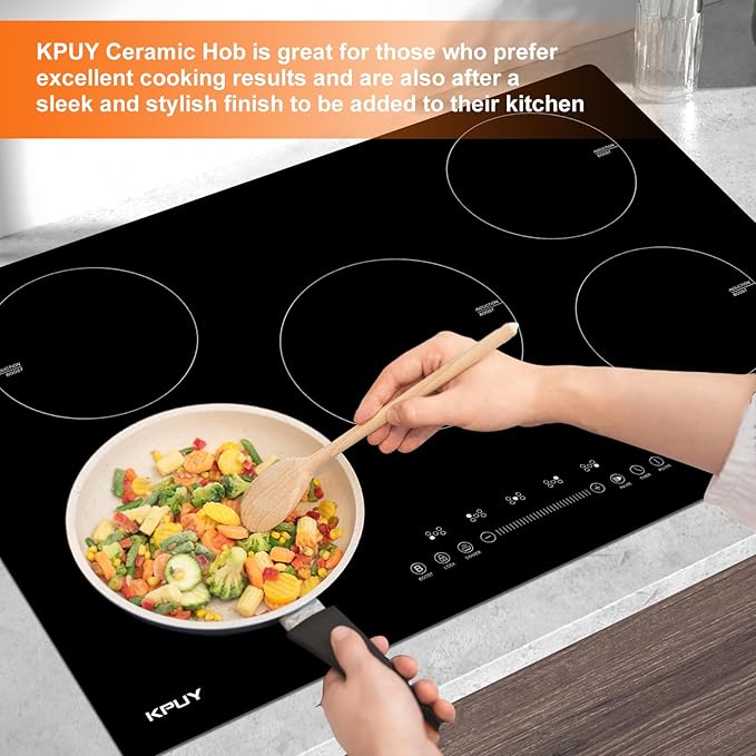 KPUY Induction Cooktop 36 Inch with 5 Burner, Electric Burner 220-240V, 7400W Electric cooktop with Keep Warm Function& Timer, 9 Power Levels, 36'' Induction Cooktop Hard Wire(No Plug)