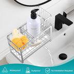 Sinnsally Kitchen Sponge Holder,2 Tier Sink Caddy Organizer with High Brush Holder,Stainless Steel Sink Box Dish Scrubber Holder,Soap Tray for Kitchen Counter Accessories & Storage Rack (Silver)
