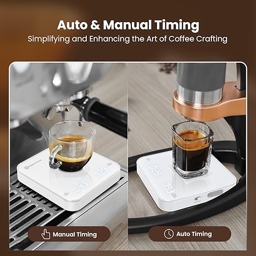 Maestri House Mini Coffee Scale with Timer, USB-C Rechargeable Espresso Scale, 2kg/0.1g Accurate Scale for Espresso and Pour-Over Coffee, Portable Digital Kitchen Scale with Auto Timer (White)