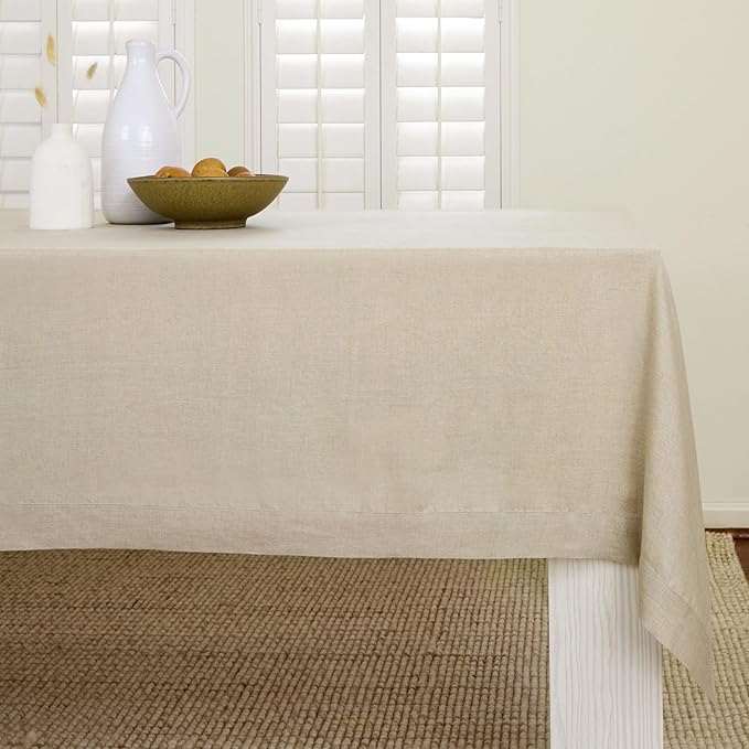 Solino Home Natural Linen Tablecloth 60 x 144 Inch - 100% Pure Linen Table Cloth for Rectangle Tables - Fete, Machine Washable Tablecloth for Christmas, Holiday, New Year