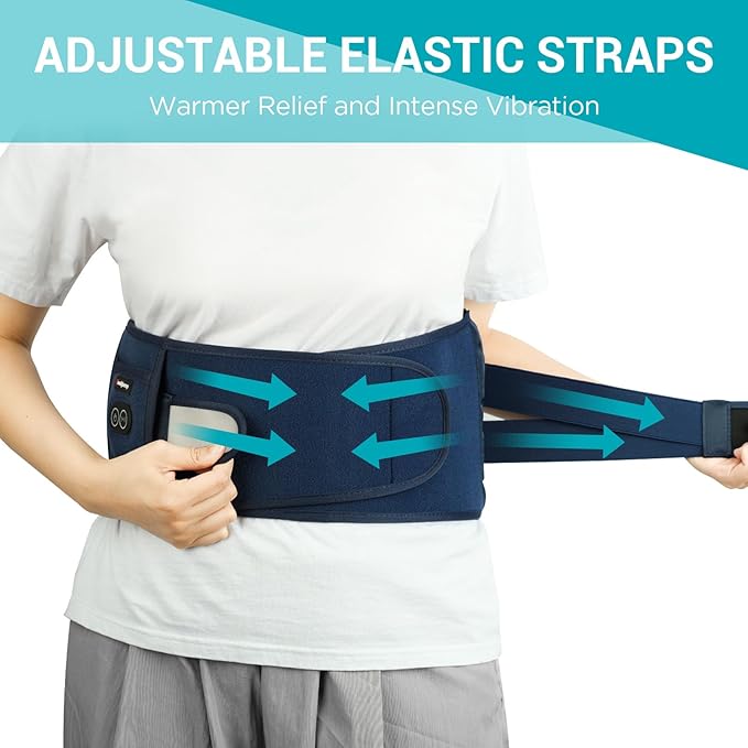 Comfytemp Cordless Heating Pad with Massager for Back Pain Relief, Portable Lower Back Massager Wearable, Birthday Gifts for Dad Mom Men Women, 3 Heat, 30mins Auto-Off Blue