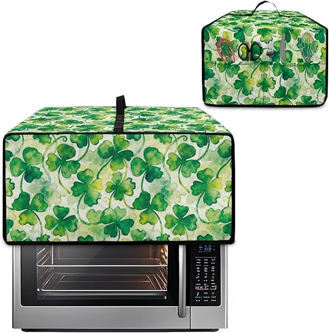 Clover Print Toaster Oven Cover Heavy Duty, Heat Resistant Dust-proof Toaster Cover Kitchen Small Appliance Protective Slipcover Washable Slipcover for Kitchen Counter, Green, M
