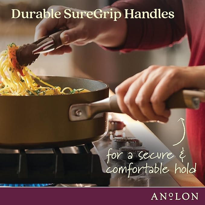 Anolon Advanced Home Glass Lids, Stainless Steel and Silicone Handles, 2 Piece, 10 Inch and 12 Inch Lid Set, Bronze