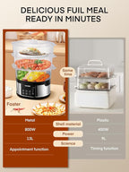 FOHERE Food Steamer for Cooking,13.7QT Vegetable Steamer with Stackable 3 Tiers BPA-Free Baskets,800W Electric Steamer Pot 60-Minute Timer, 24H Delay Start Timer for Veggies Seafood Rice