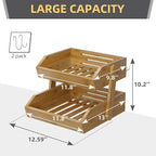 2 Tier Fruit Basket for Kitchen Counter, Large Capacity Fruit Storage Countertop, Fruit Holder, Wooden Pantry Organizers and Storage, Kitchen Countertop Organizer With Two Banana Hangers (Walnut)