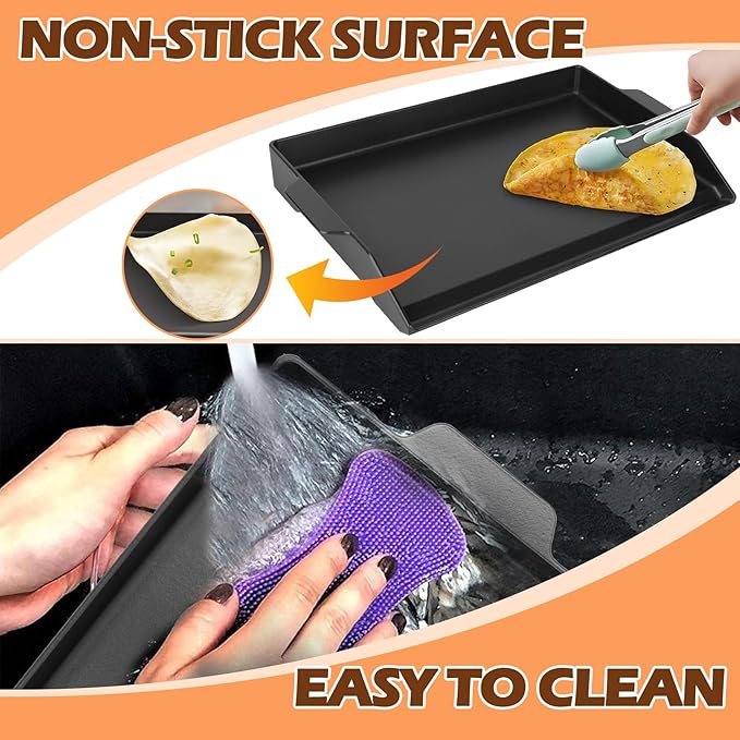 Universal Cast Iron Griddle for Charcoal & Gas Grills and Stove Top, 23" x 16" Stove Top Griddle with Pre-Seasoned Nonstick Coating, Thickened Extra High Sidewalls Grill Plate for Camping and Parties