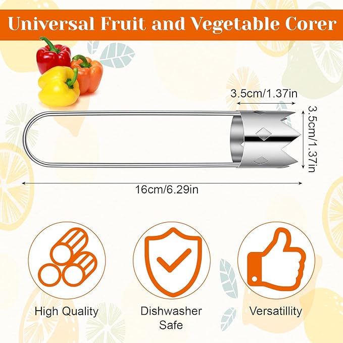 Yuanchu 3 Pcs Bell Pepper Seed Corers, Stainless Steel Corer Tool Multifunctional Fruit and Vegetable Corer for Bell Pepper, Pear, Practical Kitchen Gadget for Core and Seed Removal