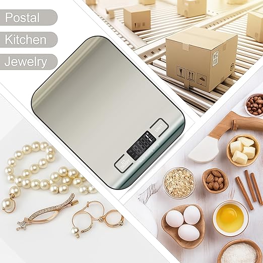 Digital Shipping Scale,Stainless Steel Panel, Accurate Portable Postal Scale for Packages, Small Business,Kitchen, Food, Handmade, Liquids, and Boutique (Stainless Steel Battery (5kg/1g))