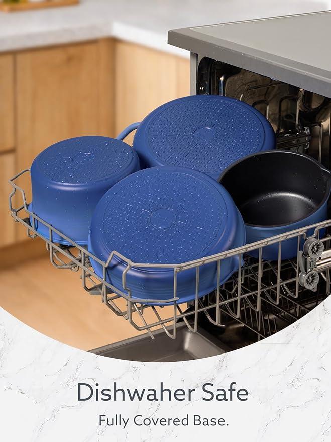 CAROTE 20Pcs Titanium Cookware Set, Pots and Pans Set Non Stick, Kitchen Cooking Set with Detachable Handle, Non Toxic Induction Cookware - Camping Cookware, Dishwasher/Oven Safe, Blue