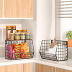 Wawocs Fruit Basket for Kitchen Counter 2 Tier Fruit Bowl, Stackable Wall Mounted Hanging Fruit Basket Wire Baskets with Wood Lid with 4 Banana Hanger Hooks, Onion Basket, Fruit and Vegetable Storage