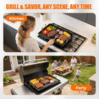 16" x 13" Cast Iron Nonstick Grill Griddle for Gas & Charcoal Grills, Flat Top BBQ Griddle Plate with Grease Groove & Removable Handle, Universal Fit for Outdoor & Home Cooking, Tailgating