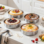 Ohtomber 8 Inch Cake Pan - Set of 4 Stainless Steel Round Layer Cake Baking Pans Molds, Tins, Stackable Baking Set, Even Heating, Dishwasher Safe Non-Toxic Bakeware Dish for Birthday Wedding Christmas