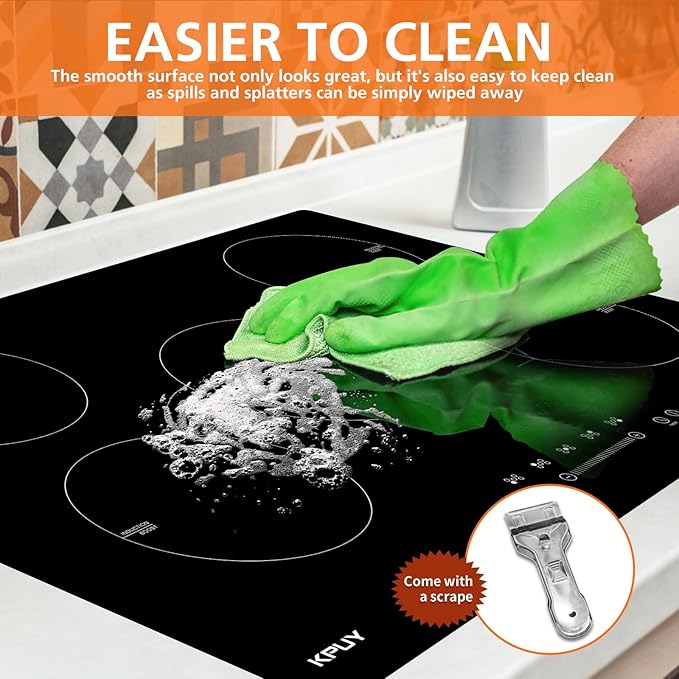 KPUY Induction Cooktop 36 Inch with 5 Burner, Electric Burner 220-240V, 7400W Electric cooktop with Keep Warm Function& Timer, 9 Power Levels, 36'' Induction Cooktop Hard Wire(No Plug)