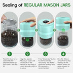 Mason Jar Vacuum Sealer Kit, Electric Sealer for Wide and Regular Mouth Mason Lids, Canning Vacuum Sealer Mason Jar, Automatic Vacuum Sealer Machine for Food Storage - Celadon Blue-Green