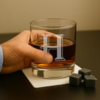 On The Rox [H-Monogram] - 4 Piece Set of 11 Ounce Engraved Heavy Base Rocks Whiskey Bourbon Glasses Elegant Glass-Multi-Purpose Beverage-Rocks Glass- Ideal Gift for any Occasion Drinks