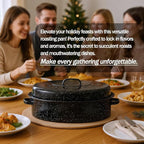 19” Turkey Roasting Pan Enamel Oval Granite Large Roaster Pan with Lid with 17in Inner Diameter Large Capacity Suitable for Thanksgiving Enamel Cook Ware Dishwasher Compatibility Oven Christmas Gift