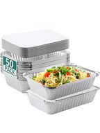 NEEBAKE 50 Pack 8x6 Disposable Aluminum Pans with Lids Aluminum-Foil-Pans-Tin-Foil-Baking-Pans-Tin-Trays-Food-To-Go-Containers-for-Meal-Prep-Cooking-Roasting-Heating-Takeout
