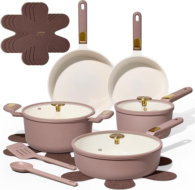 CAROTE Ceramic Cookware Set, Pots and Pans Set Non stick, 14-Piece Induction Cookware, Non toxic Healthy Non Stick Kitchen Cooking Set, with Frying Pans Set,Large Capacity Soup Pot