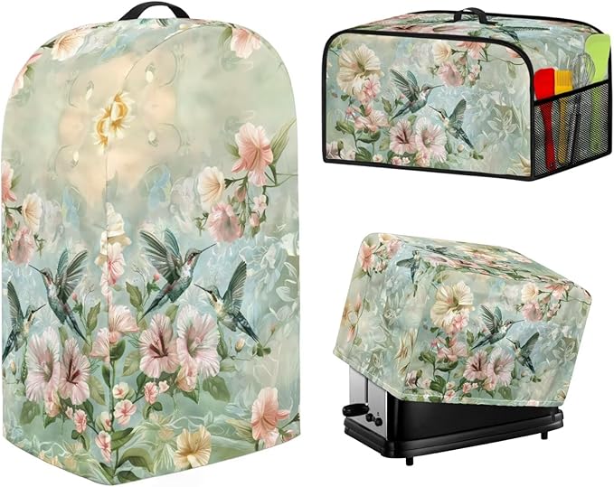Hummingbird Floral 4 Slice Toaster Blender Slow Cooker Covers Machine Washable Small Appliance Dust Cover Sets Kitchen Appliance Organizer Anti Greasy 3PCS