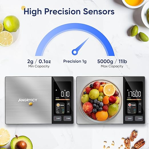 Smart Food Scale with Nutritional Calculator, Free APP with 24 Nutrients Tracking, Calorie, Macro, Premium Stainless Steel Digital Food Scale for Meal Prep Weight Loss, Grams/Ounces, 11lb Capacity