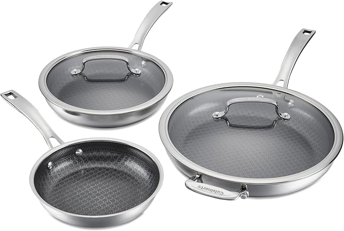 Cuisinart FusionPlus Hybrid Nonstick Stainless Steel Cookware Set, 5-Piece Skillet Cooking Set with PFAS-Free PURELYSEAR Ceramic Non Stick Technology, Scratch Proof, Cool Grip Handles, Dishwasher Safe
