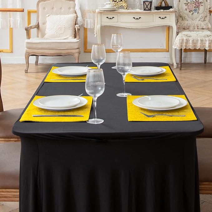 Linen Fabric Placemats Set of 6, Machine Washable, Heat Resistant, Wrinkle Free, Thick Polyester Kitchen Place Mats for Dining Table (Yellow)