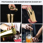 Mwellewm Cocktail Shaker Boston Shaker Set 15 Pcs Professional Bartender Kit Bar Shaker Stainless Steel Drink Shaker Bartending Beginner Martini Shaker Tin Mixed Alcohol Shaker Tool(Gold)
