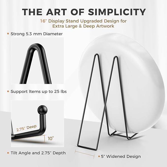 TR-LIFE 16 Inch Heavy Duty Plate Stand (4 Pack) - Metal Display Easel for Large Plates, Picture Frames, Signs, Posters, and Decorative Platters