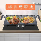 24'' Carbon Steel Griddle, Professional Pre-seasoned Cookware for Double Burner Stovetop and Gas/Charcoal Grill, Heavy Duty Dual-Handle Large Family Size Griddle