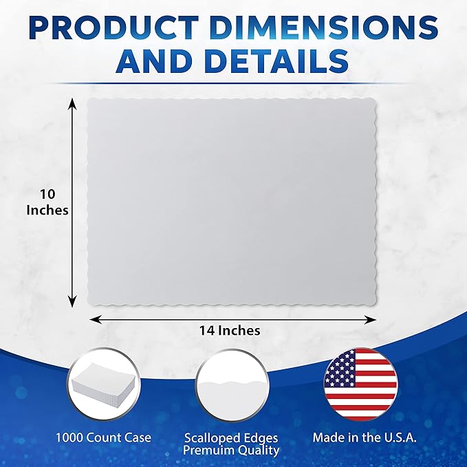 Paterson Paper Placemats Disposable - 10” x 14” Scalloped White - Bulk 1000 Count - Paper Place Mats for Weddings