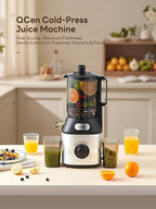 QCen Cold Press Juicer, 5.5” Wide Feed Chute Slow Masticating Juicer Machine for Whole Fruits and Vegetables, Easy to Clean (Silver)