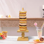 2 Pcs Donut Stand Wooden Square Doughnut Stand Bagel Stand Donut Display Tower for Dessert Table Doughnut Holders for Party Donut Display Stand for Birthday Banquet (Wooden)
