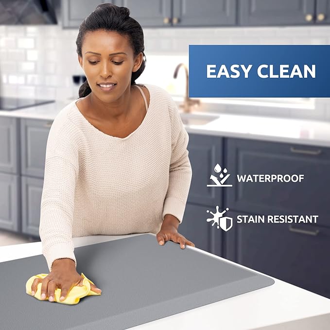 KitchenClouds Kitchen Mat Cushioned Anti Fatigue Kitchen Rug 17.3"x39" Water Resistant Non Slip Kitchen Rugs and Mats Standing Desk Mat Comfort Floor Mats for Kitchen House Sink Office (Grey)